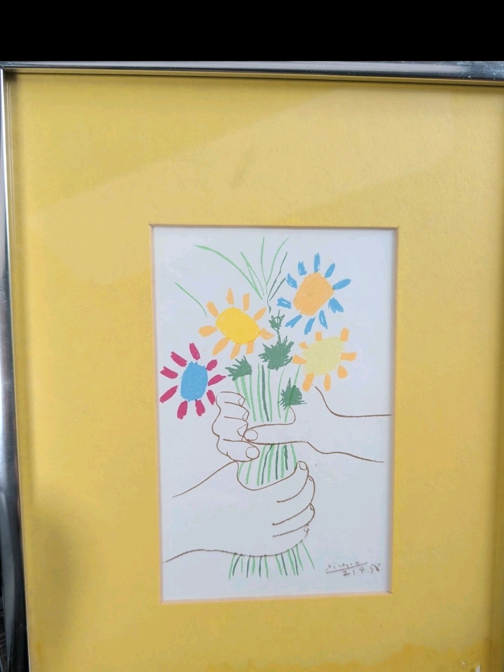 Pablo Picasso Print Bouquet Of Peace Floral Flowers Hands Peace Love Welcome